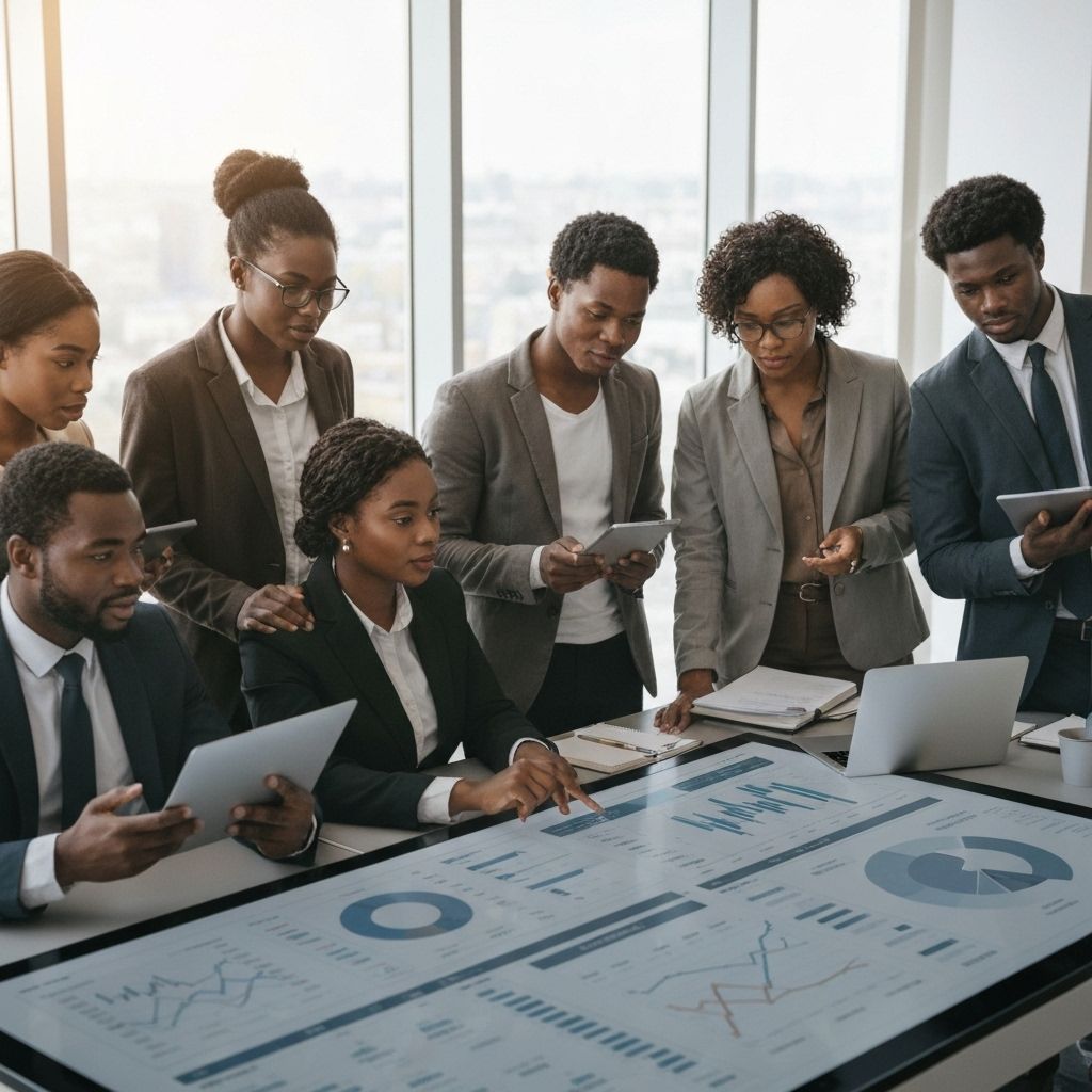 Black bankers reviewing lending dashboards